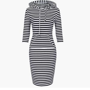 Mesoana Plus Size Striped Hooded Dress - XXXL